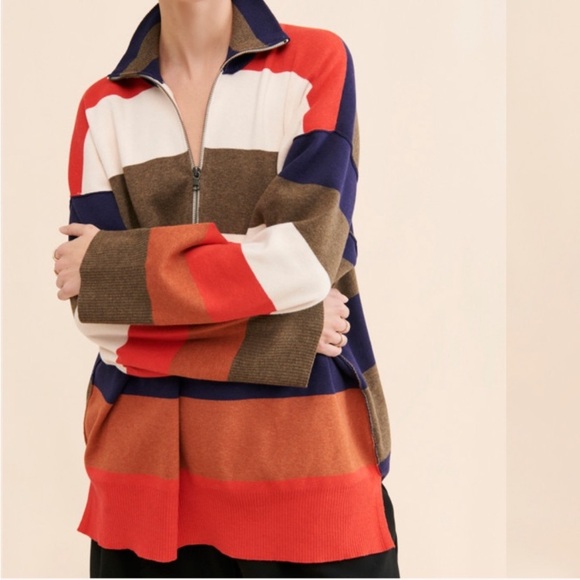 Free People Coastal Stripe zip pullover tunic sweater - Picture 4 of 14